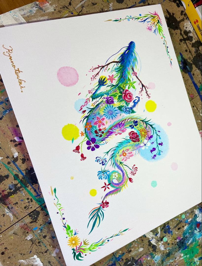 「幻の花龍」 開運絵画 龍神 花龍 抽象画 アクリル画 龍ノツカイ