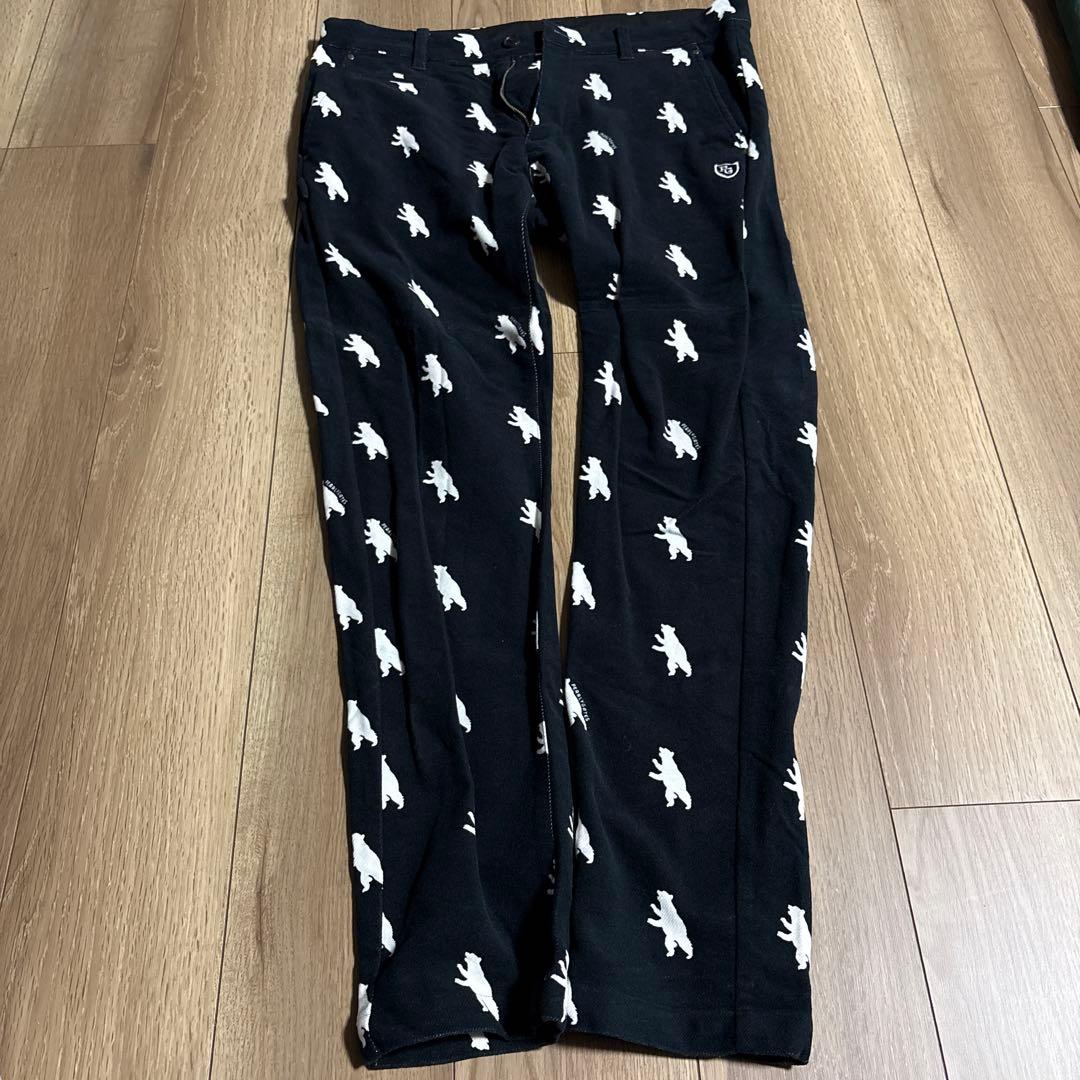 PEARLY GATES クマ柄パンツ　ブラック