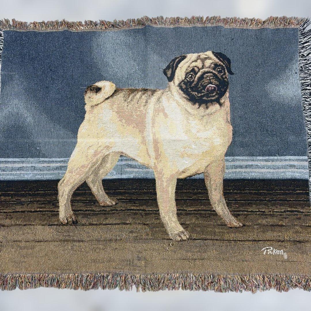 犬　パグ　マルチカバー　ソファカバー　ヴィンテージラグ　117x150