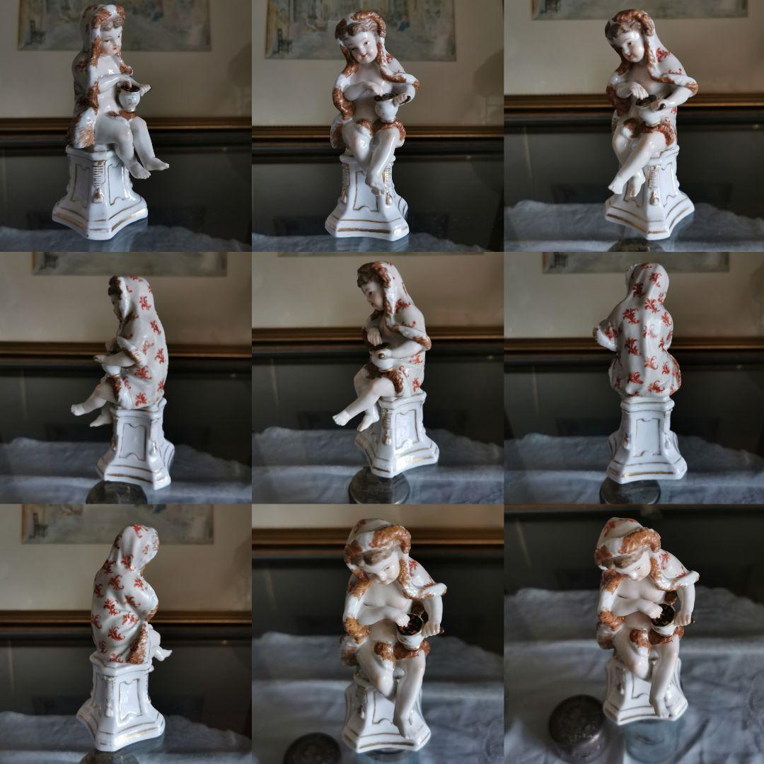 アンティークドイツ 18世紀初期マイセン希少ARⅢポーセリン人形 ポットとマント