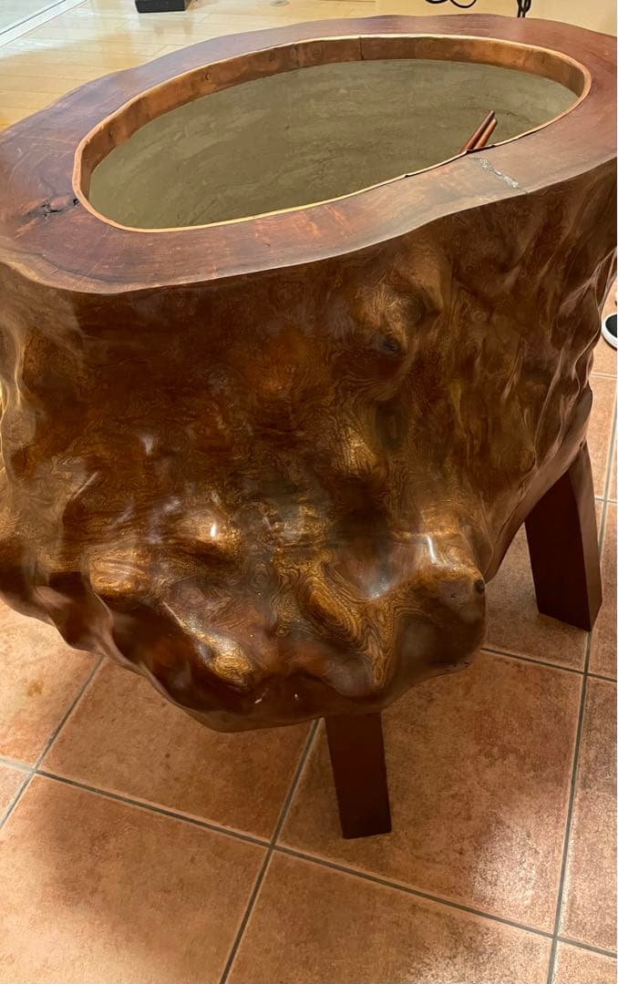 火鉢　木製　くり抜き　丸型　アンティーク