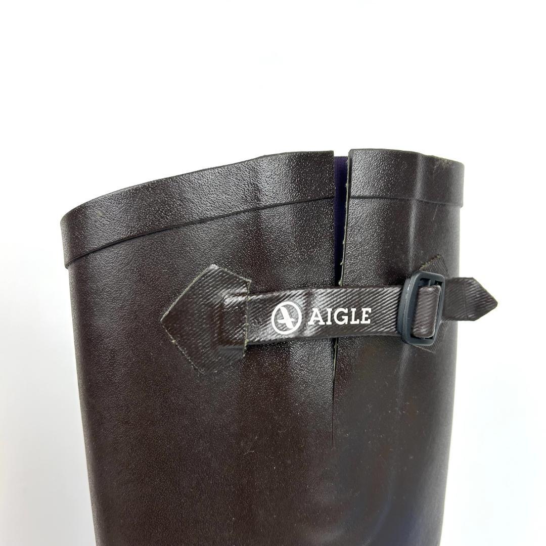 【試着のみ】エーグル AIGLE レインブーツ ロング　ダークブラウン 37