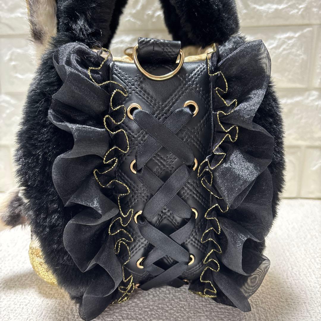 牡*中様 コヤンイサムチョン　フリルファーバッグ　黒　サンダーちゃん　ヒョウ柄