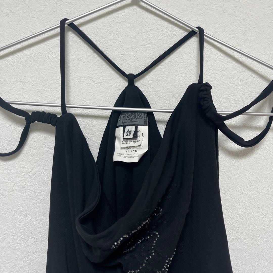 ヴェルサーチ versace 変形　肌みせ　キャミソール　ビーズ　黒　38