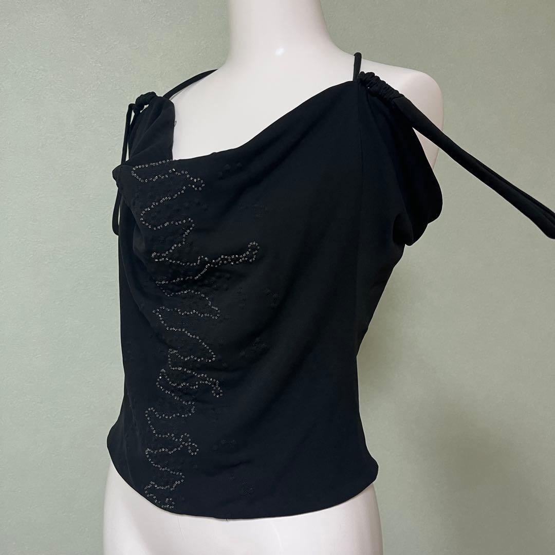 ヴェルサーチ versace 変形　肌みせ　キャミソール　ビーズ　黒　38