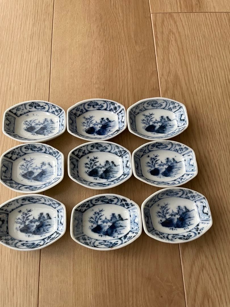 染め付け　青白磁 醤油皿9枚セット