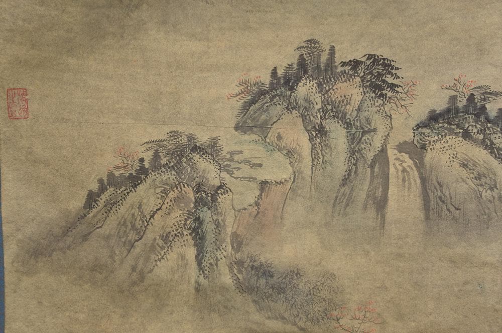中国美術 伯石画 渓山清夏 壬戌年仲 夏月 山水墨画 1982年 古玩 書道