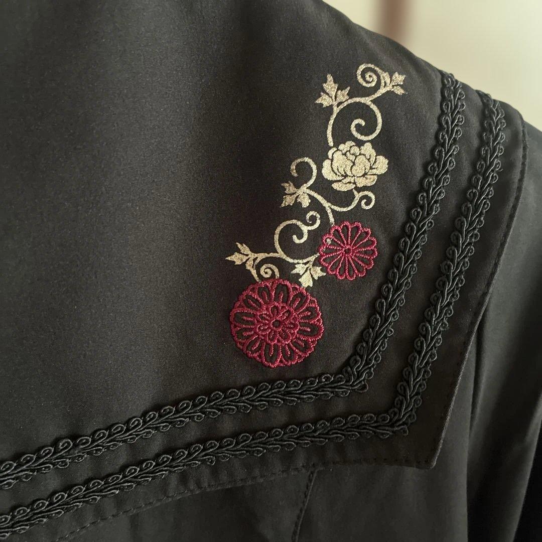 OZZ ON JAPAN 琉球浪漫着物袖ぶらうす 黒 和柄 和ロリ ブラウス