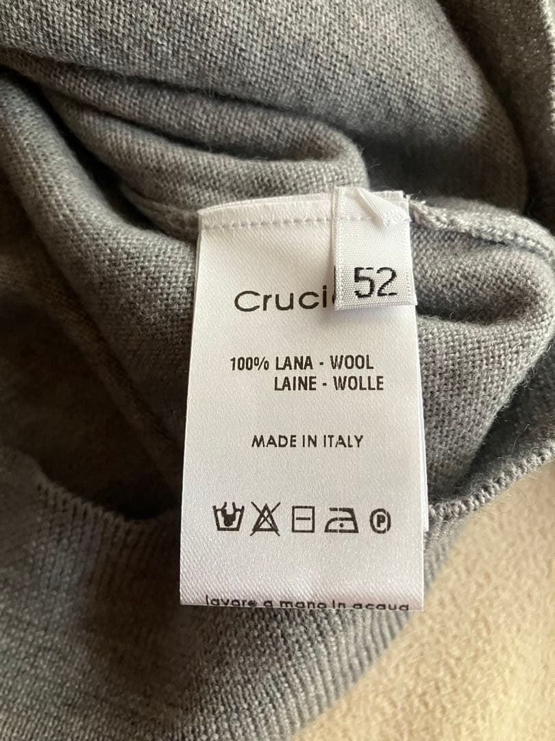 Cruciani ウール 27G ニットポロ 製品染め 長袖 杢グレー 52