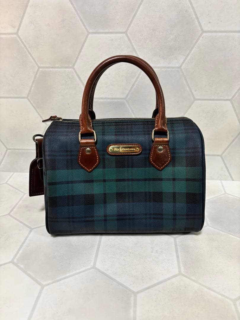 ポロラルフローレン ミニボストンバッグ ブラックチェック柄 ハンドバッグ