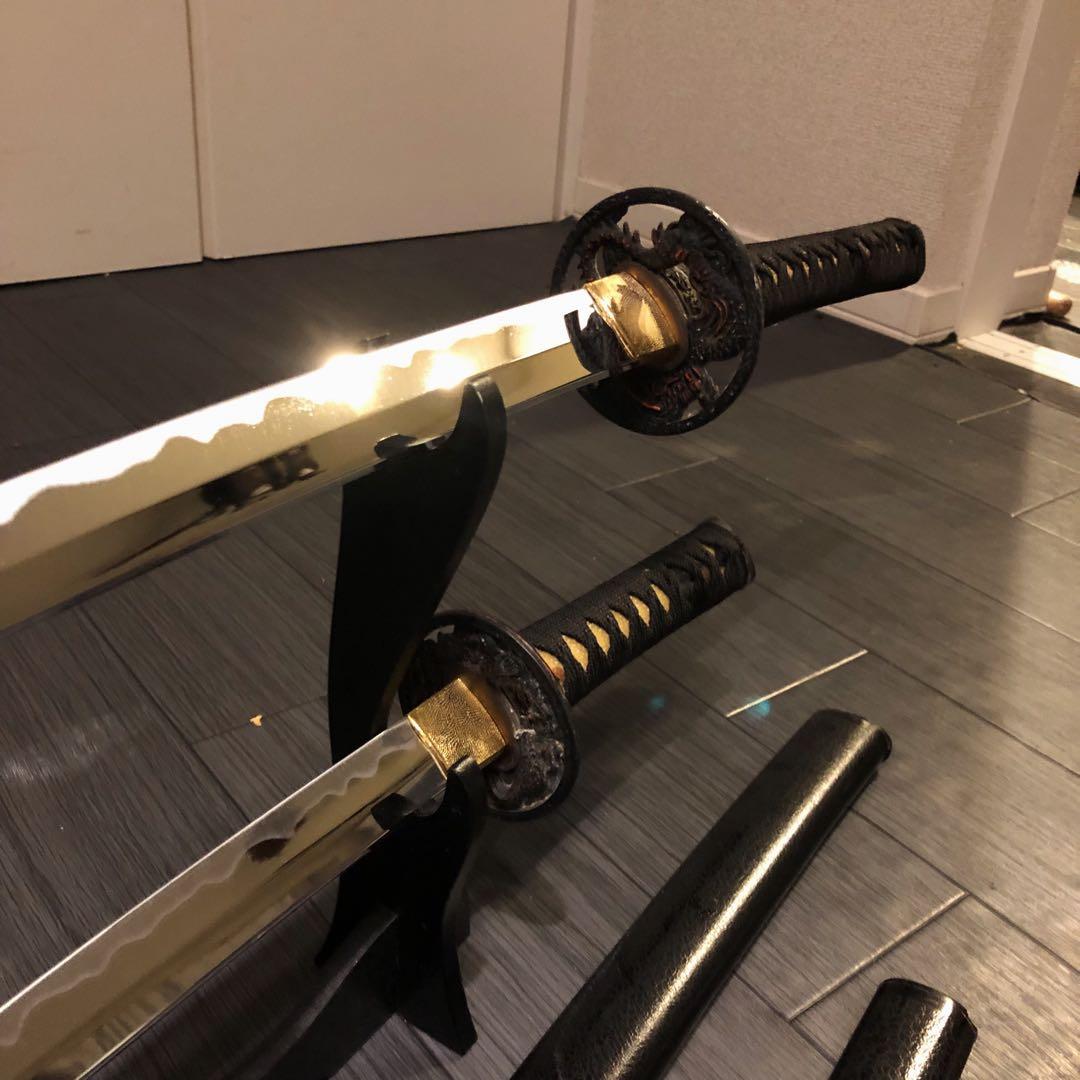 高級模造刀　居合刀　 2本セット　美術刀剣　太刀　脇差　大小セット　黒拵え