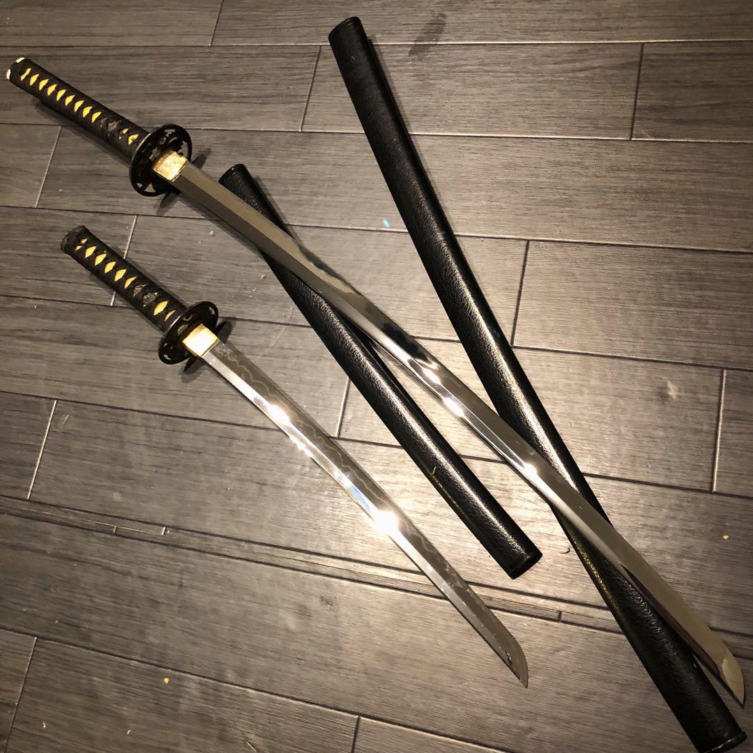 高級模造刀　居合刀　 2本セット　美術刀剣　太刀　脇差　大小セット　黒拵え