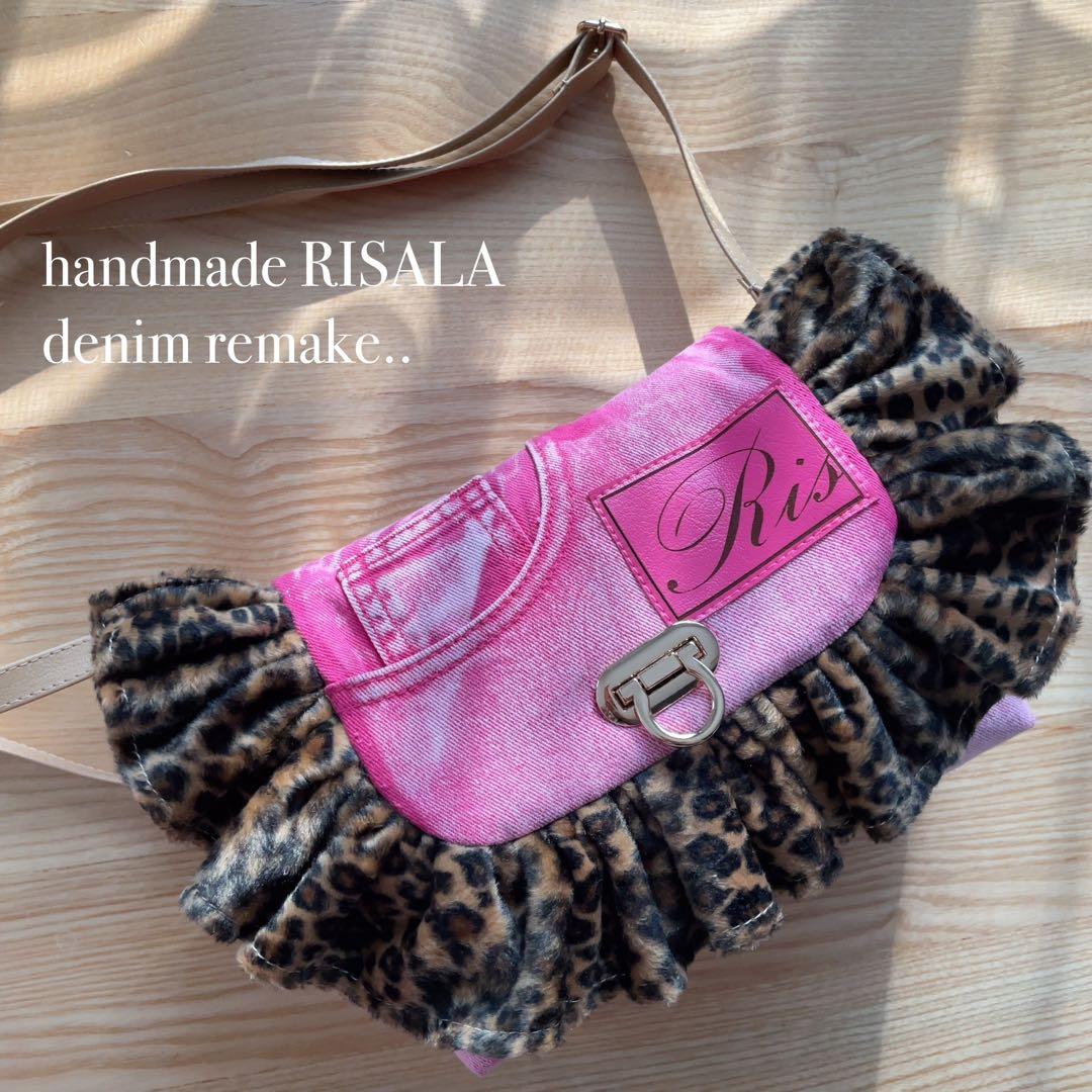 デニムリメイク ピンクフリルショルダー