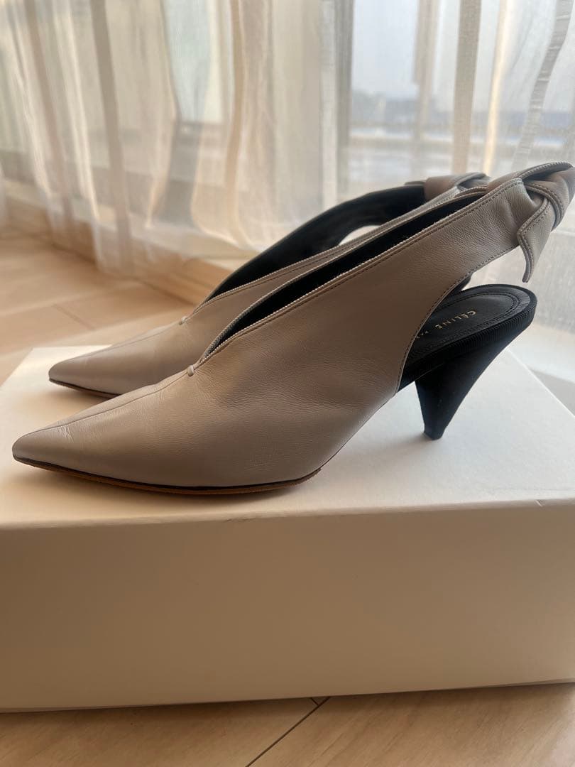 セリーヌ レザー ミュール　グレー　36サイズ