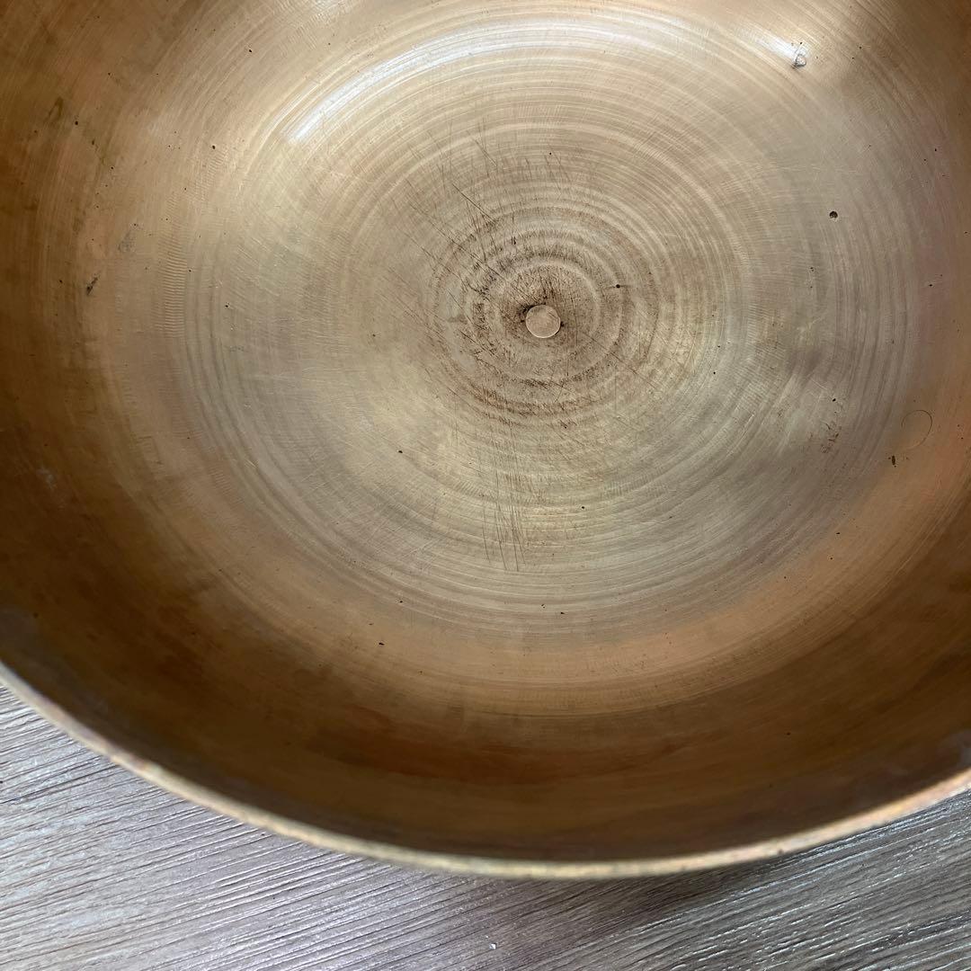 E-2 ヴィンテージ 真鍮製 持ち手付きボウル 天然木ハンドル 菓子器 古道具