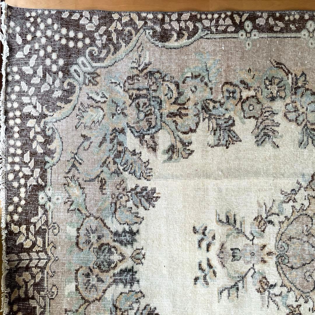 超大判170×292 フローラルメダリオン　グレージュ　トルコヴィンテージラグ