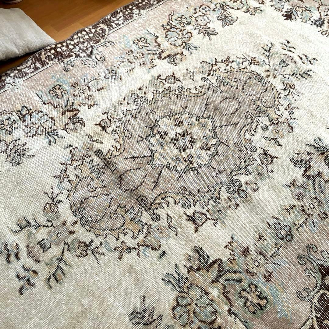 超大判170×292 フローラルメダリオン　グレージュ　トルコヴィンテージラグ