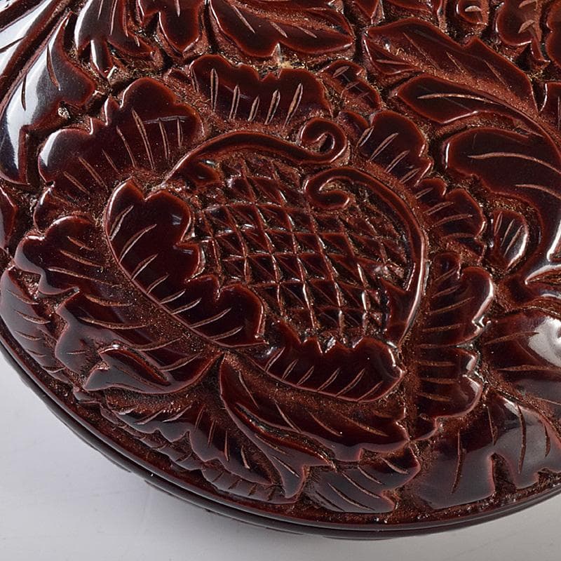 無形文化財　三野原晃一作　村上堆朱　牡丹文　棗　香合　共箱　2点　M　R8069