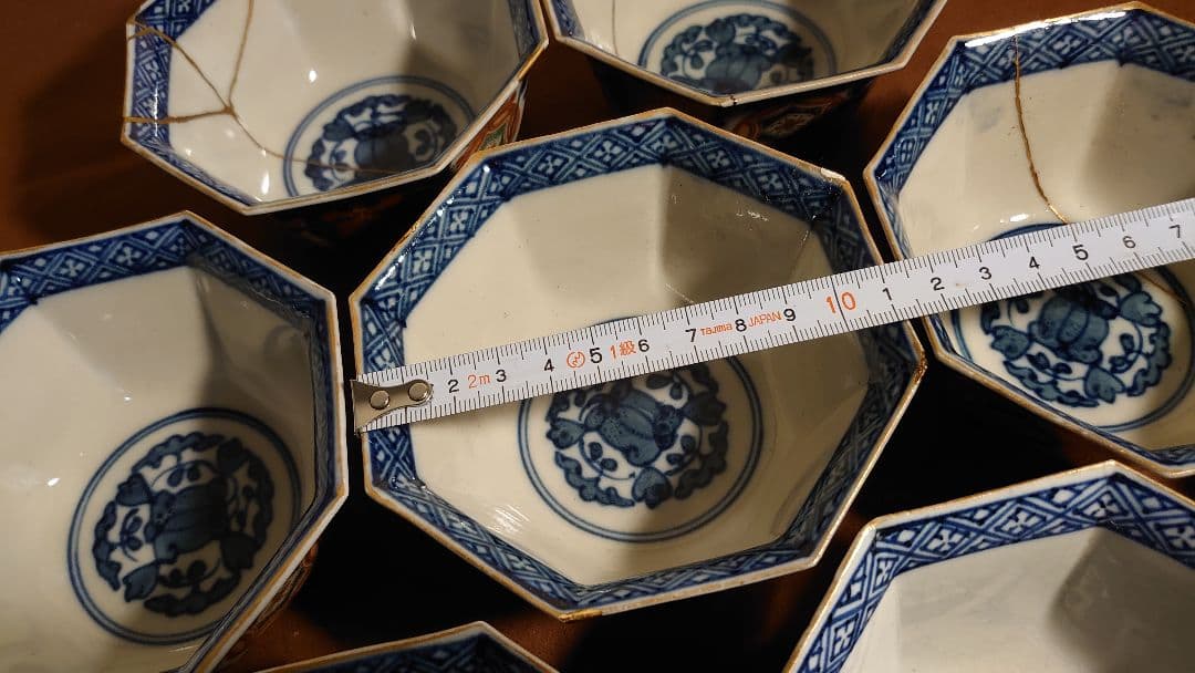 大聖寺伊万里　古伊万里　伊万里　六角鉢　色絵　金襴手　江戸期　７客