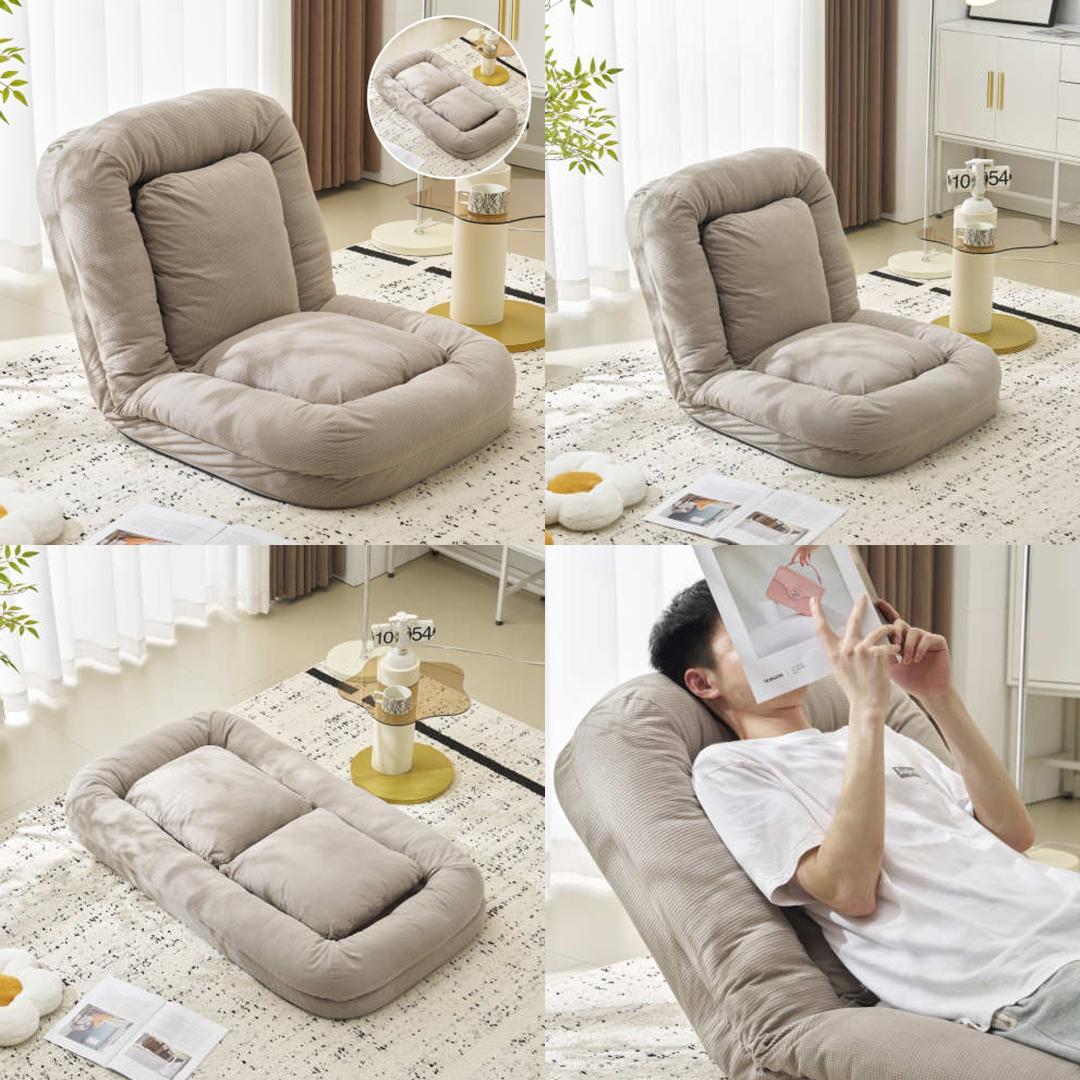 3WAYソファーベッド 枕付き可愛い座椅子 6段階リクライニング折りたたみ式