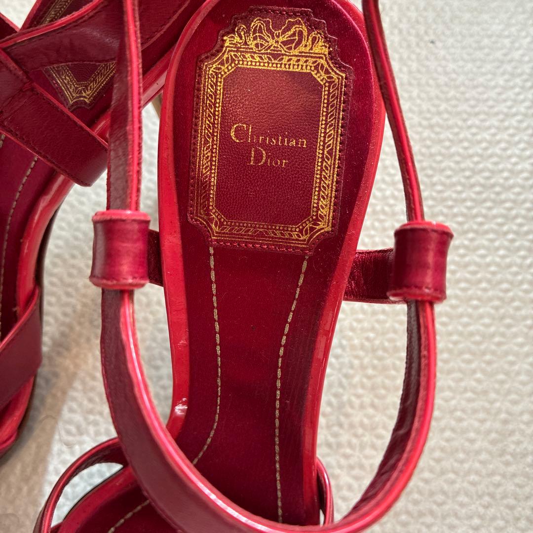美品　Christian Dior レッド ストラップサンダル