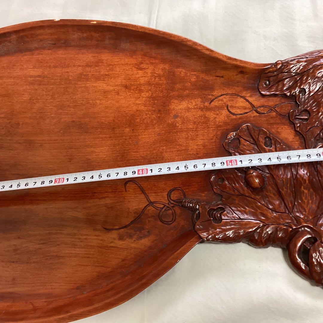煎茶道大敷盆　④ 瓢型木製敷盆　葉の彫刻