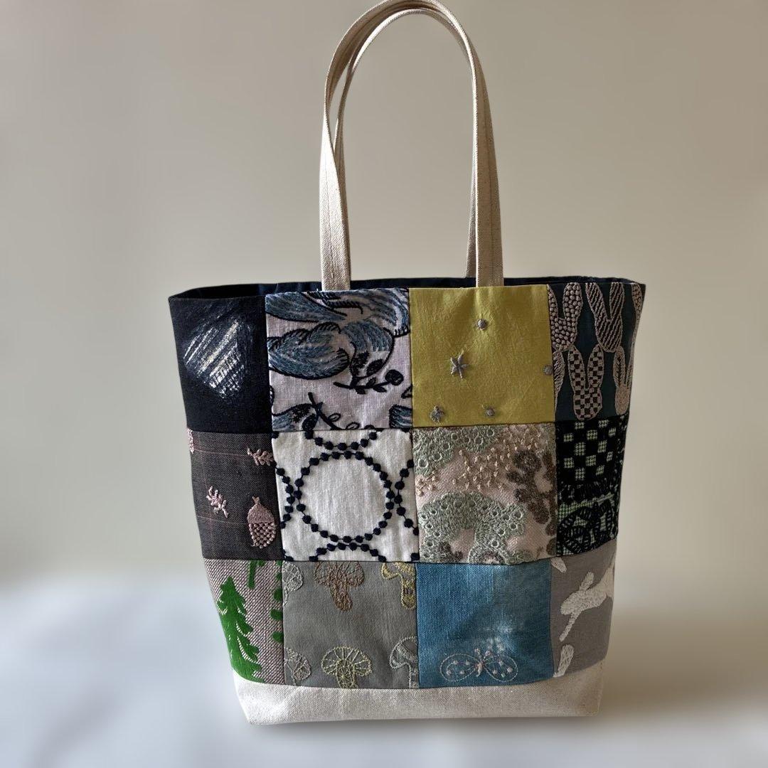 ミナペルホネン 生地使用　パッチワークトートバッグ　お散歩バッグ