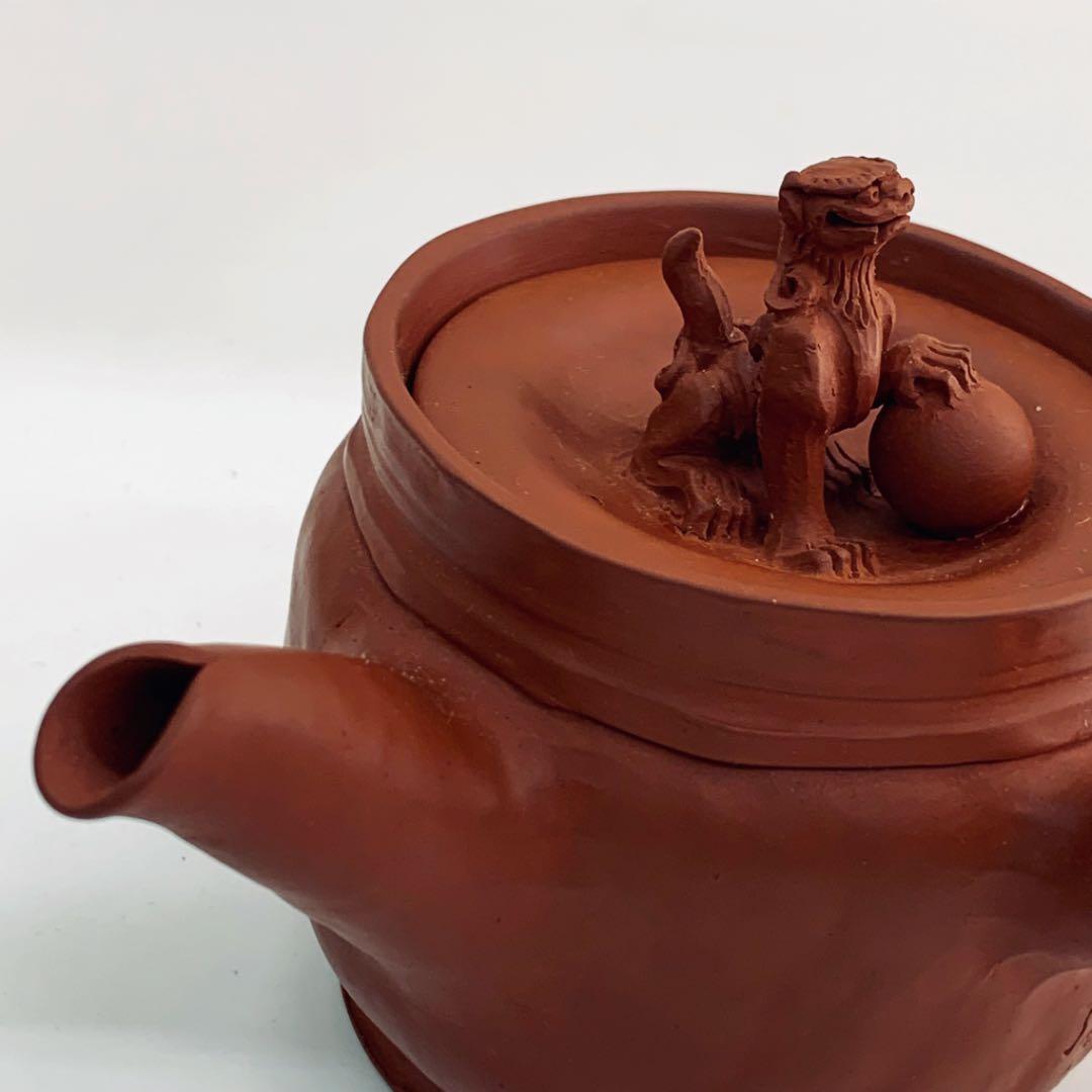 【茶注5   手捻　朱泥　玉獅子】間野弥平　共箱