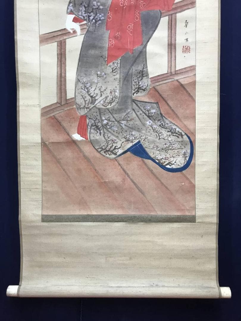 【真作】戴山/桜下美人図/美人画/浮世絵/掛軸/名家伝来/AC-144