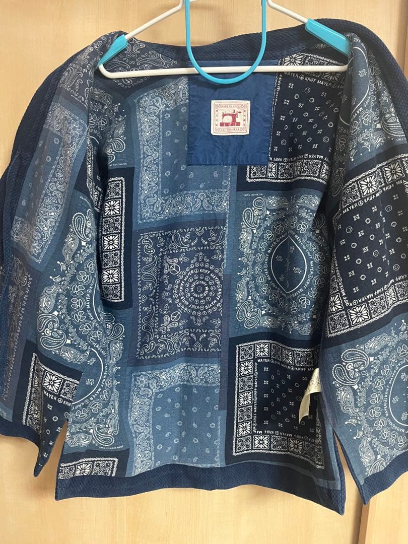 藍染半纏 刺し子 裏バンダナ柄