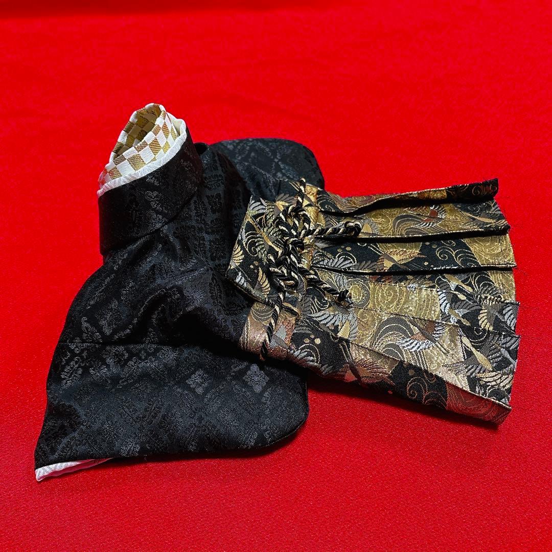 即納✨犬の袴 犬用本格袴セット XS 黒 鶴柄 西陣織 犬服