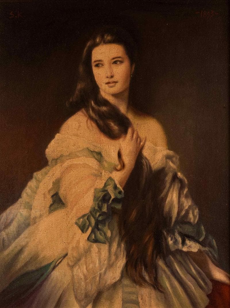 黒田清輝　油彩　肉筆『西洋婦人』サイン　木下孝則収蔵古筆　F6号　額装　b610