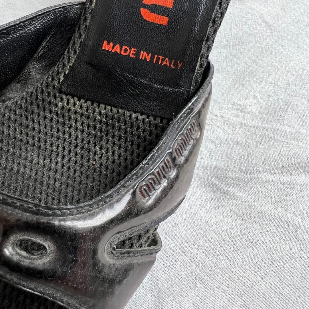 靴 Archive miu miu mesh patent mules black