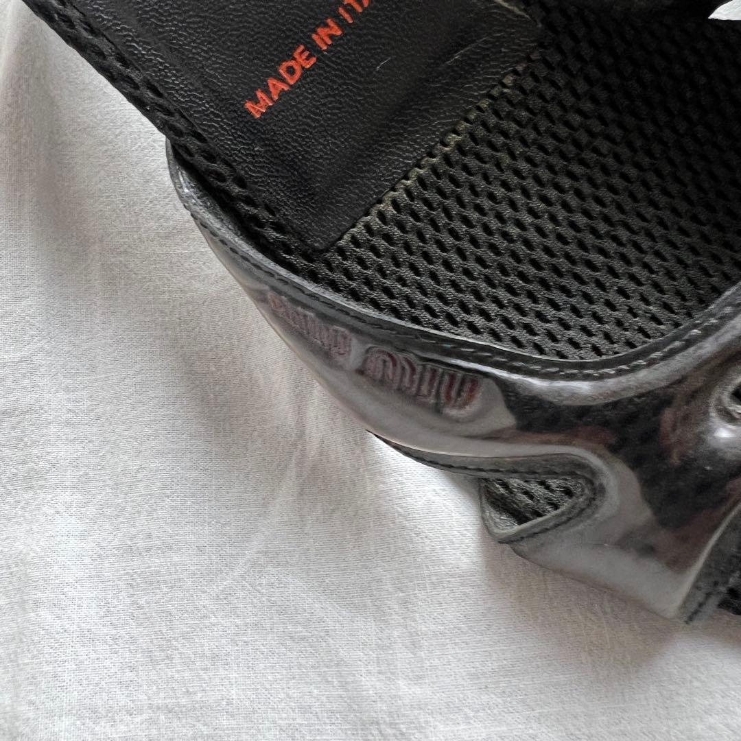 靴 Archive miu miu mesh patent mules black