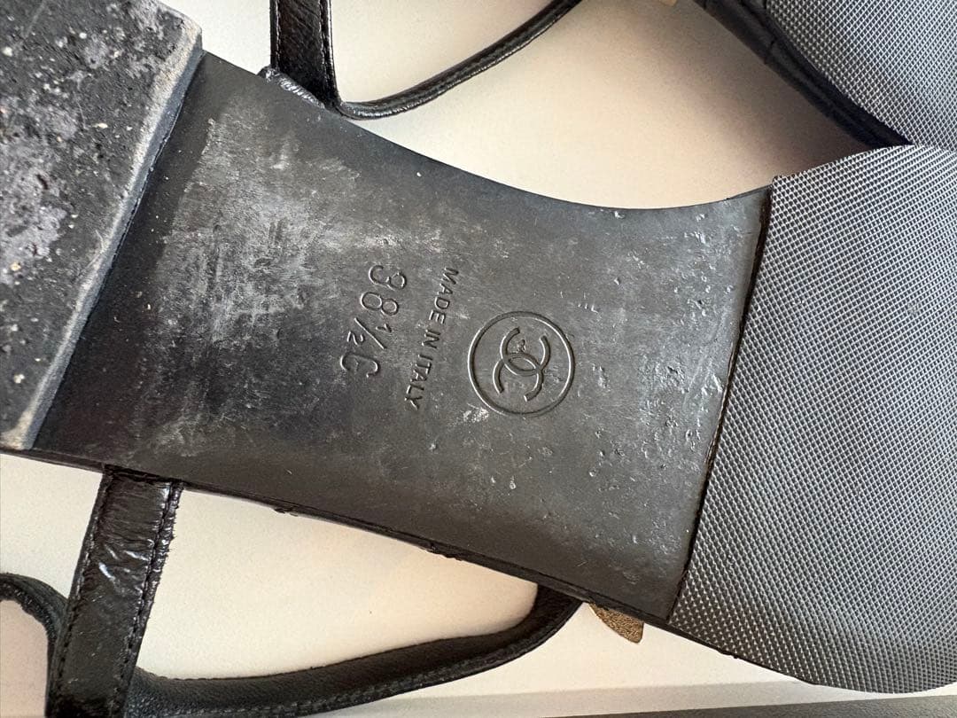 CHANEL キルティングサンダル 38.5 黒 ココマーク ゴールド