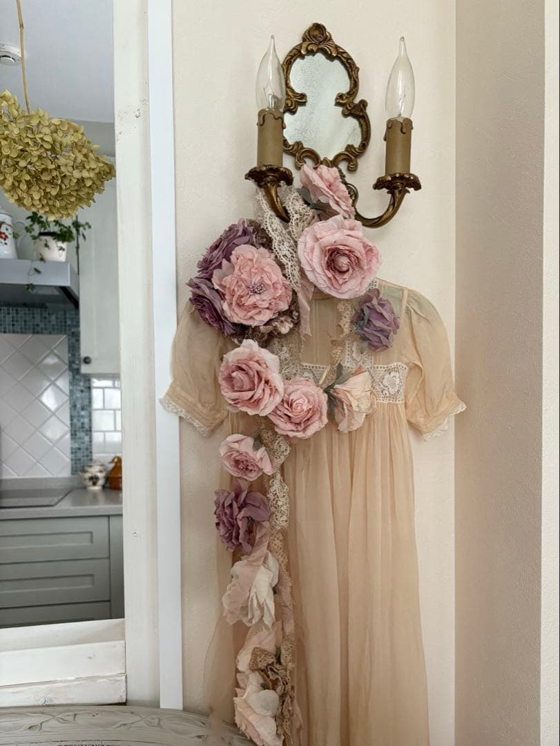 フランスアンティーク クラフトフラワー ガーランド　シャビー トルソー 布花