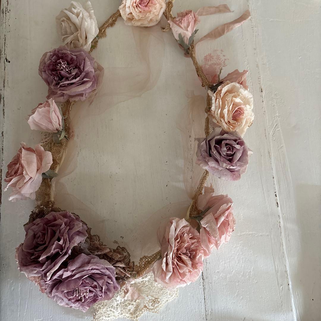 フランスアンティーク クラフトフラワー ガーランド　シャビー トルソー 布花