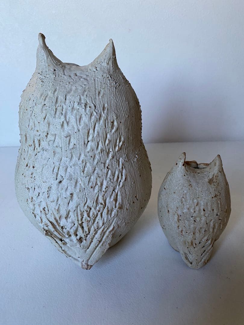 青芳 フクロウ　梟　置物　2つセット　陶器　森元青芳　砥部焼