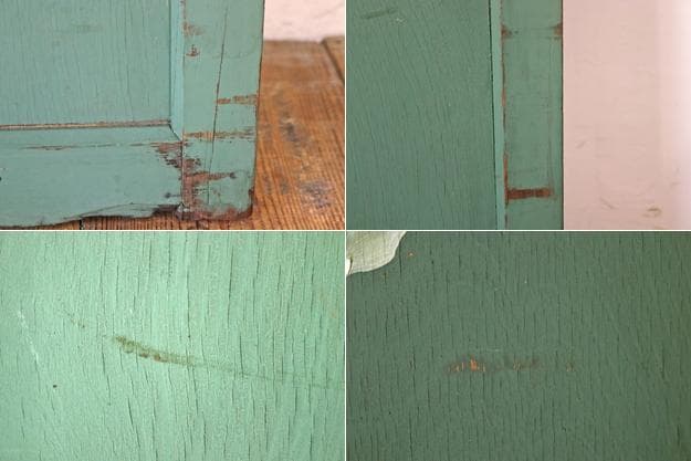 レトロ 建具 扉 引き戸 ドア ペイント 緑 花柄 木製 ヴィンテージ 2