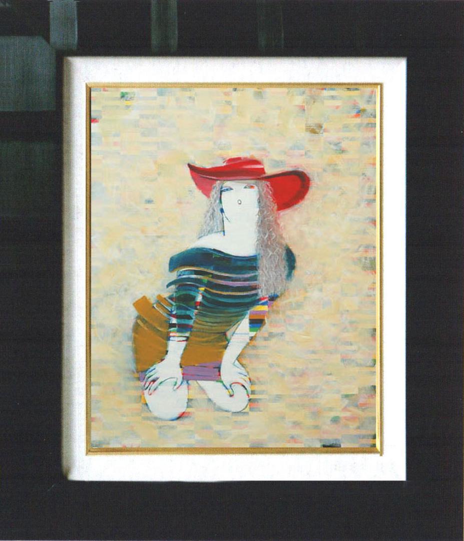 油絵 絵 絵画 インテリア 額付(黒) F6-050213 人物 女性像