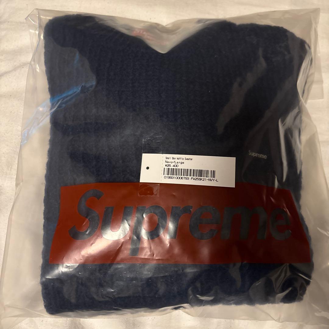 supreme small box waffle sweater L ネイビー
