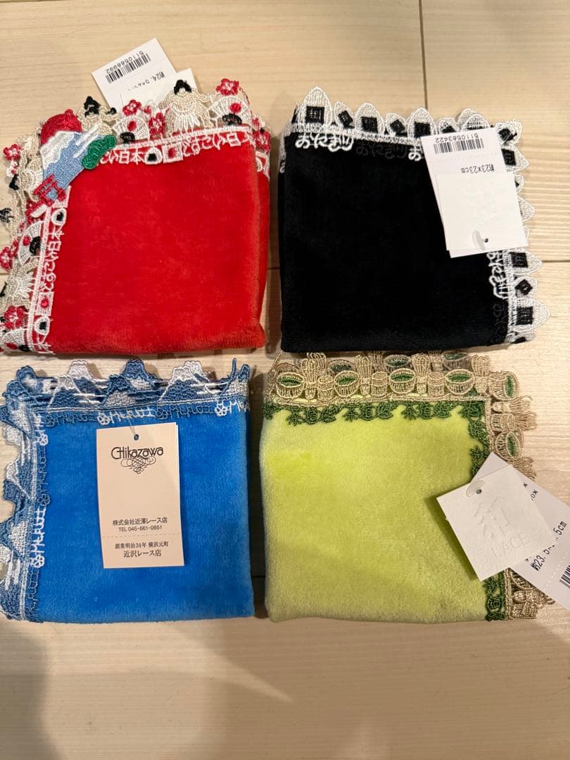 新品　近沢レース　和レース　ハンカチ　4枚　どすこい　富士山　茶道　おにぎり