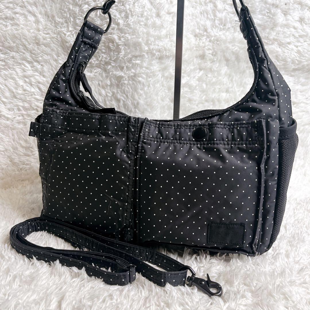 HEAD PORTER BLACK BEAUTY ドット ショルダーバッグ 黒