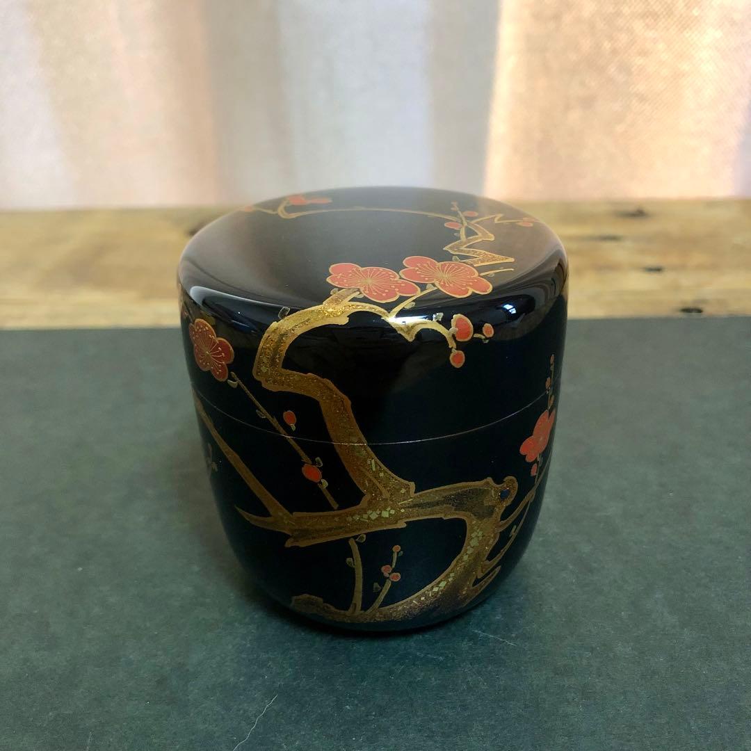 一后一兆 梅蒔絵黒大棗 共箱 茶道具