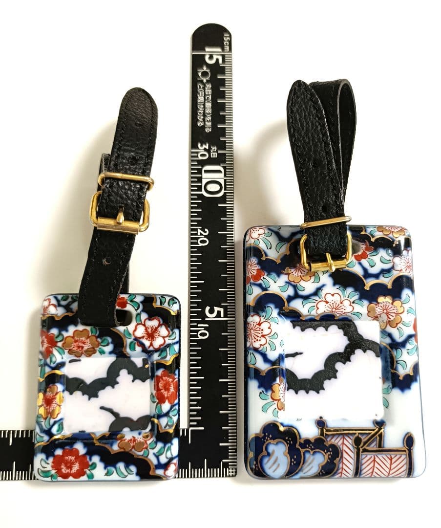 有田焼　ゴルフバッグ　ネームプレート　名札　染付古伊万里桜角型