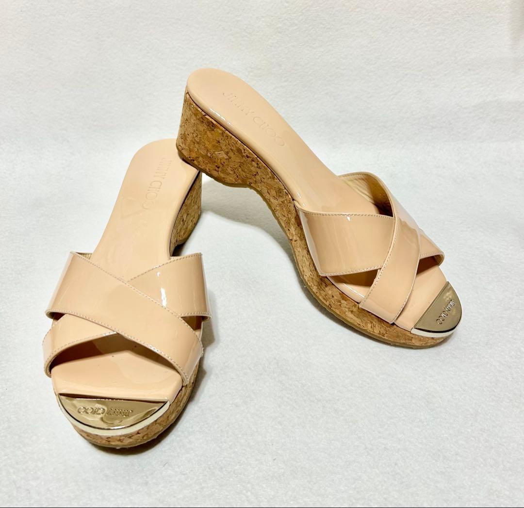【美品】ジミーチュウ　ミュール　ベージュ　サンダル　コルク　パテント