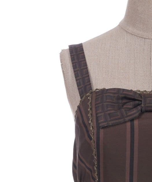 Chalmiere シャルミエール ボンボンショコラ柄ジャンパースカート 茶