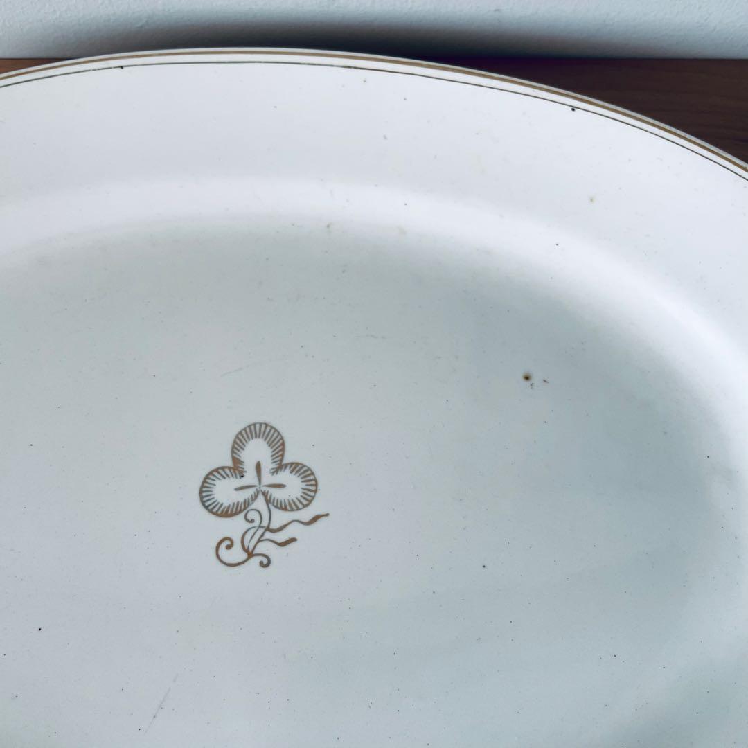 オーバルプレート ホワイト リム オーバル皿 大皿 平皿 アンティーク 陶器