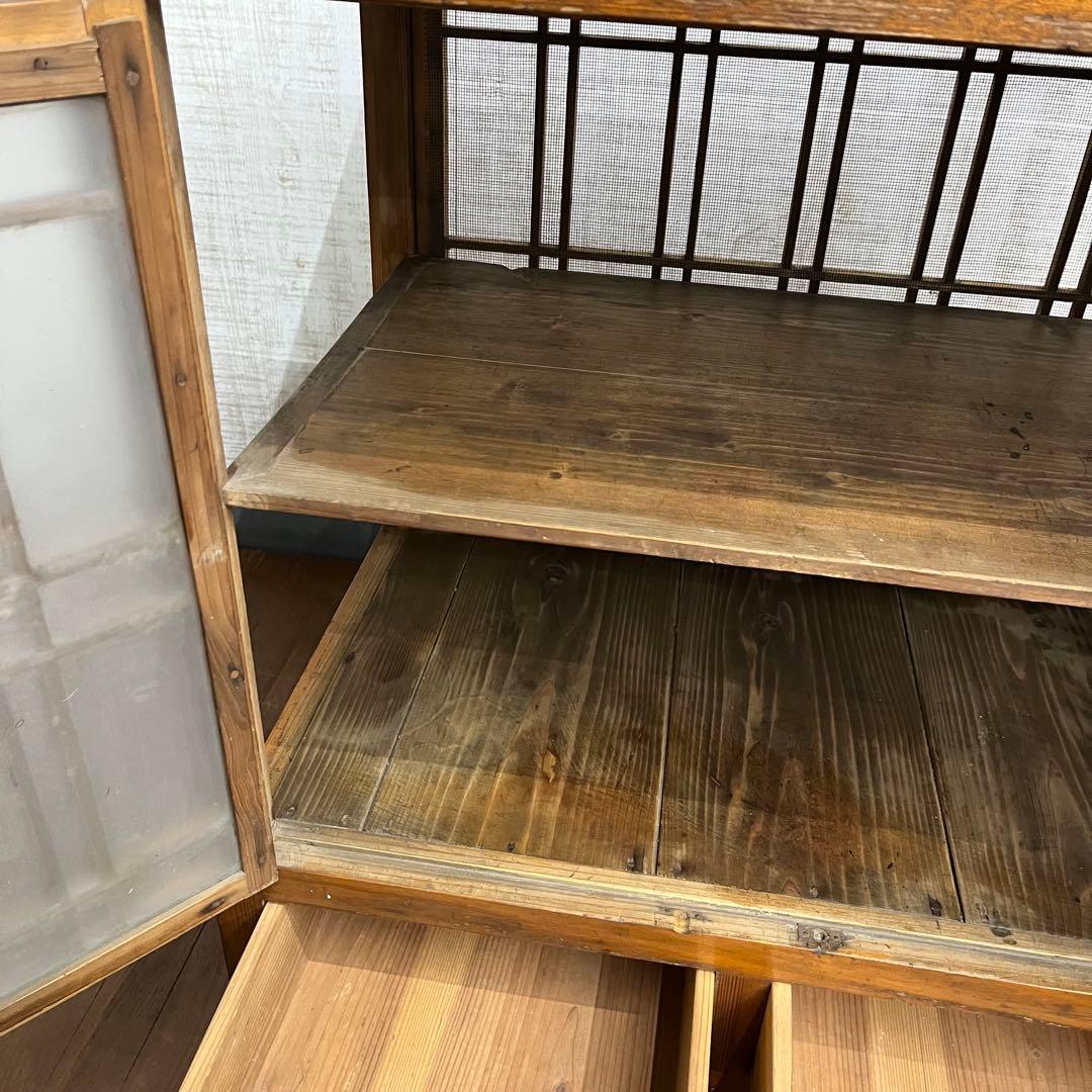 【アンティーク】昭和レトロ ガラス戸棚 食器棚 小引出し キャビネット 古家具