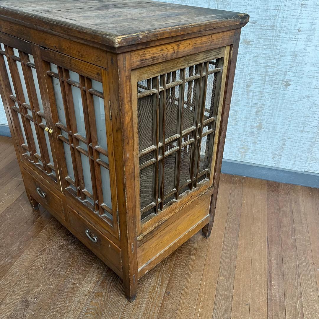 【アンティーク】昭和レトロ ガラス戸棚 食器棚 小引出し キャビネット 古家具